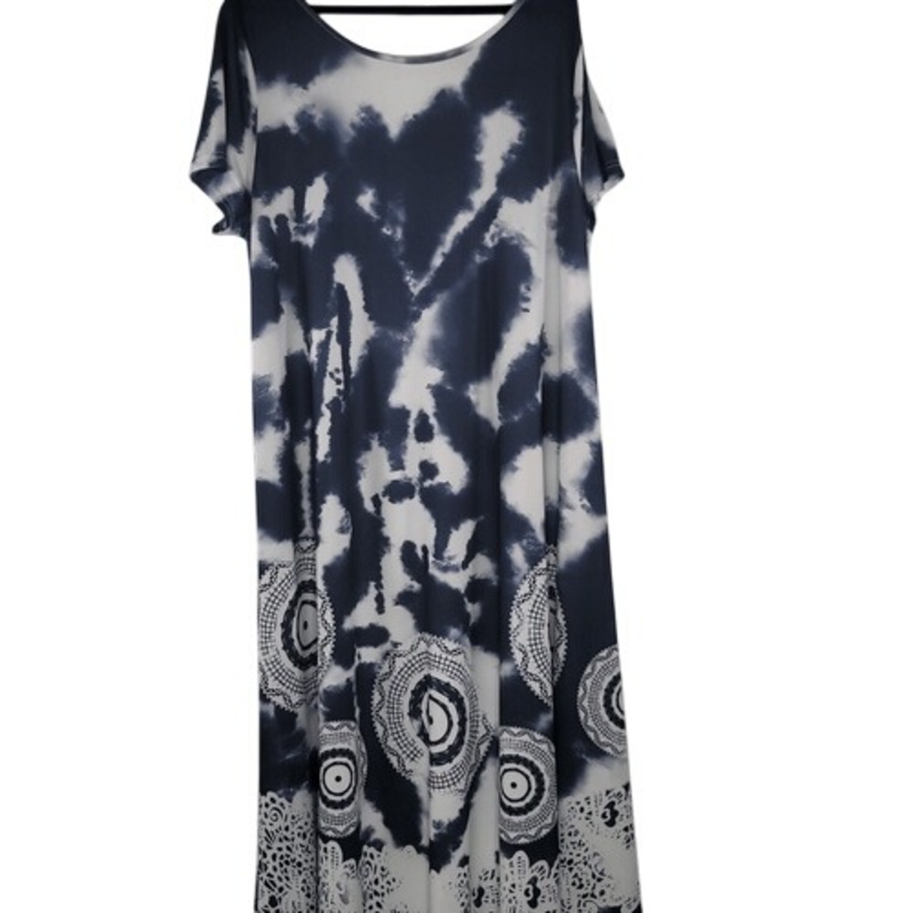 Temu Black & White‎ Tie Dye Fit & Flair Maxi Dress